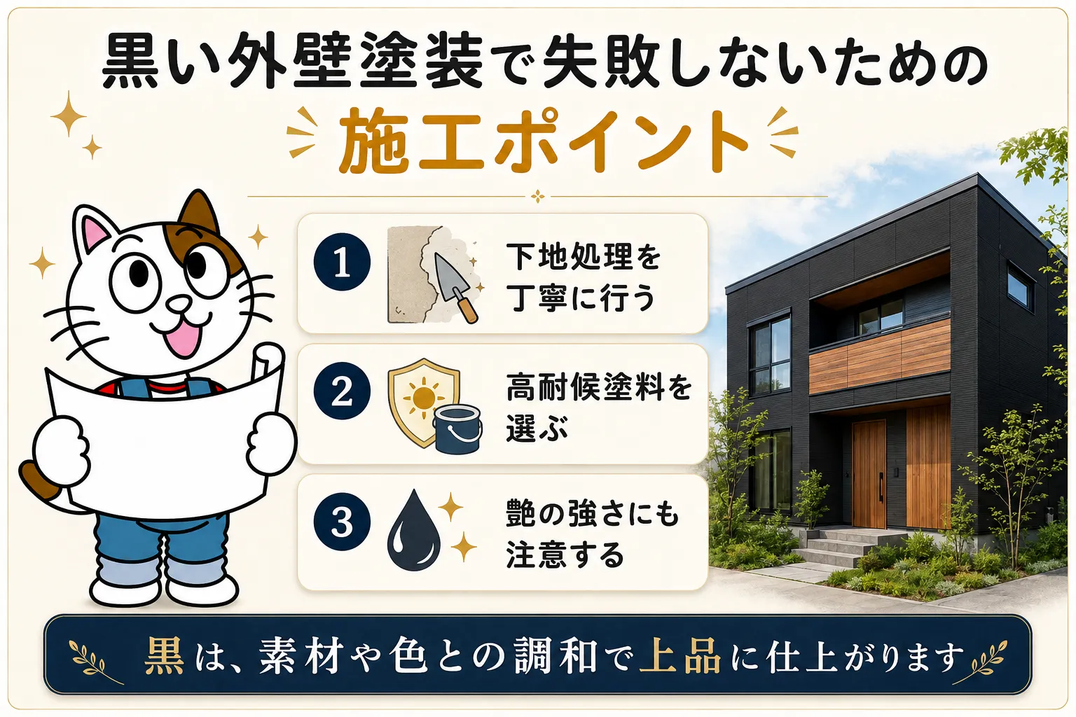 黒い外壁塗装で失敗しないための施工ポイント イメージ