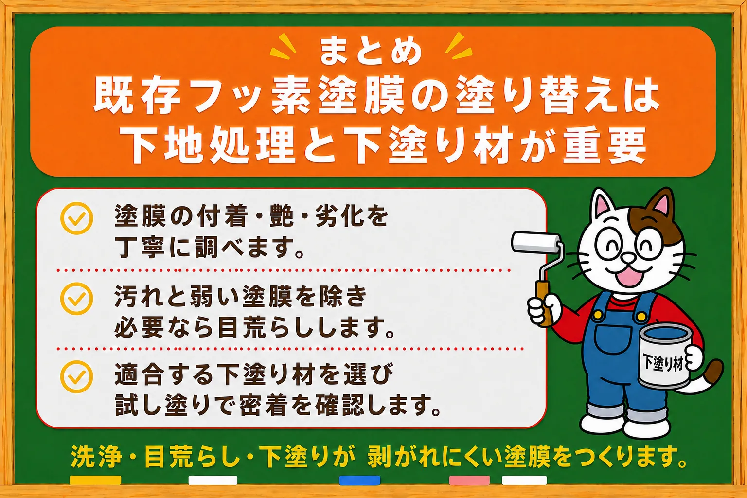 まとめ|既存フッ素塗膜の塗り替えは下地処理と下塗り材が重要 イメージ