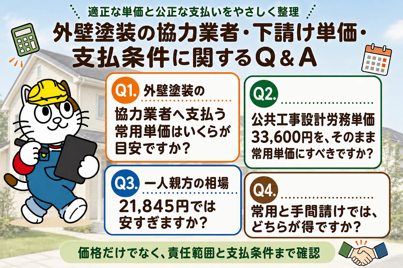 外壁塗装の協力業者・下請け単価・支払条件に関するQ&A イメージ