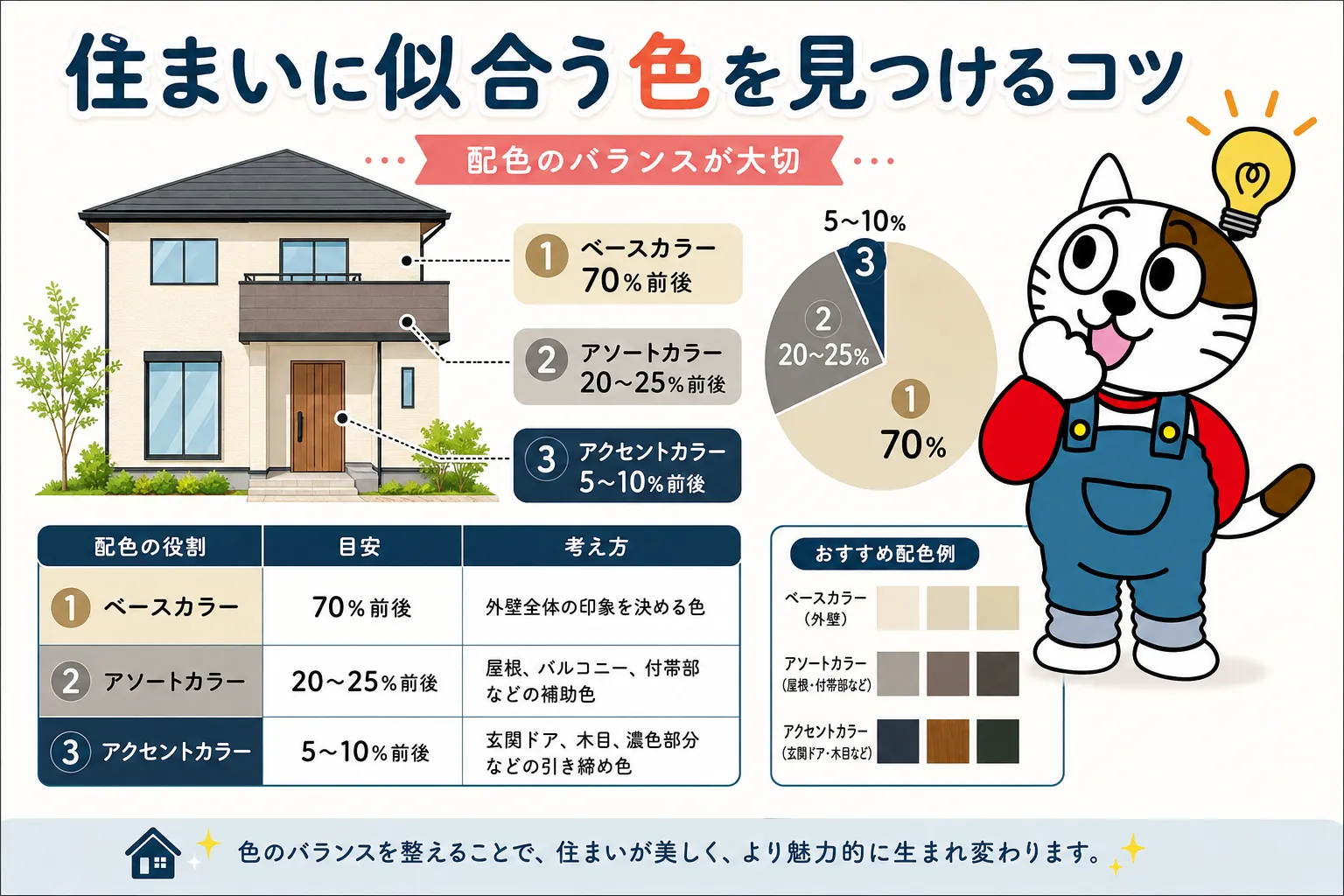 外壁塗装　色選び　
住まいに似合う色を見つけるコツ　イメージ