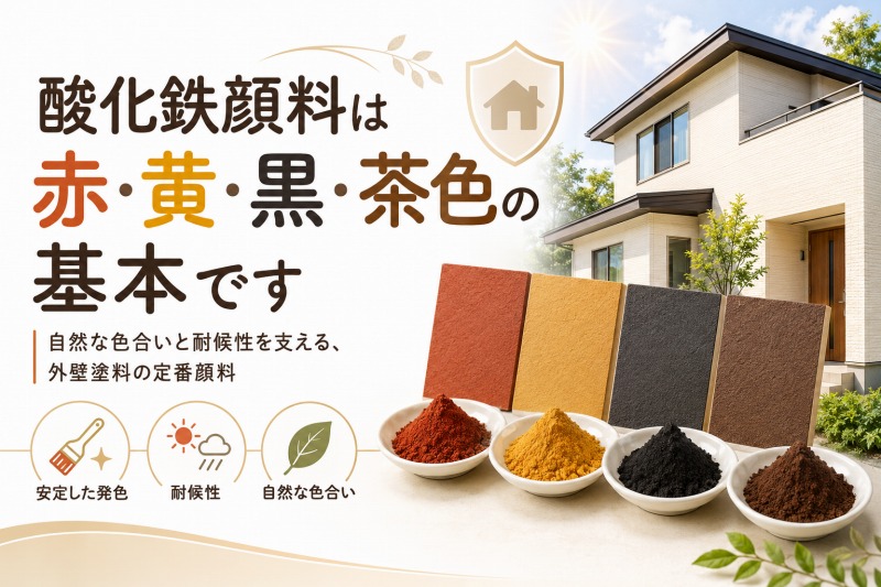 酸化鉄顔料は赤・黄・黒・茶色の基本です　イメージ