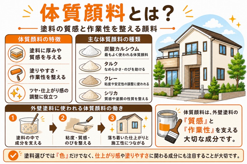 体質顔料とは？外壁塗料の質感と作業性を整える顔料です　イメージ