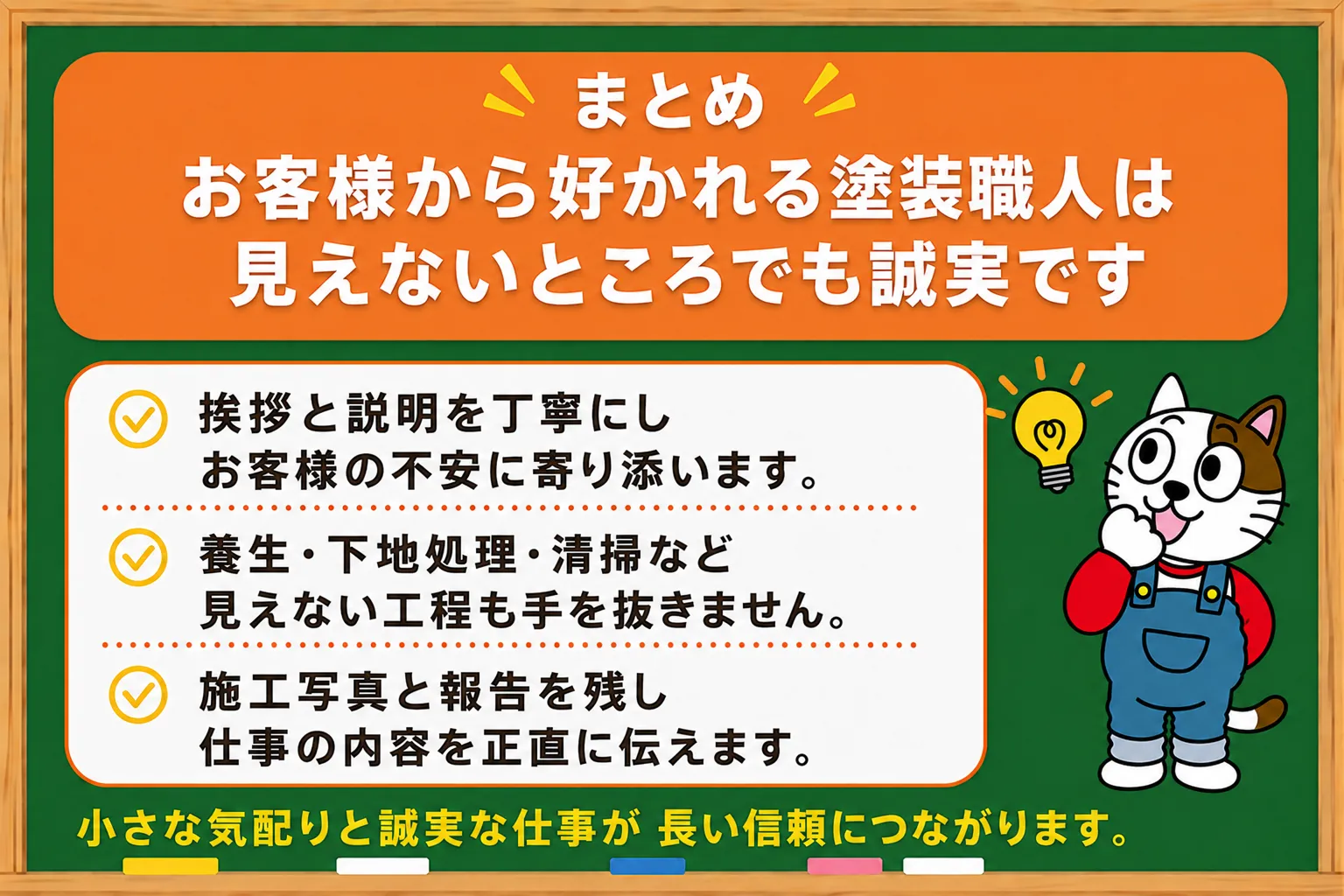 まとめ｜お客様から好かれる塗装職人は、見えないところでも誠実です　イメージ