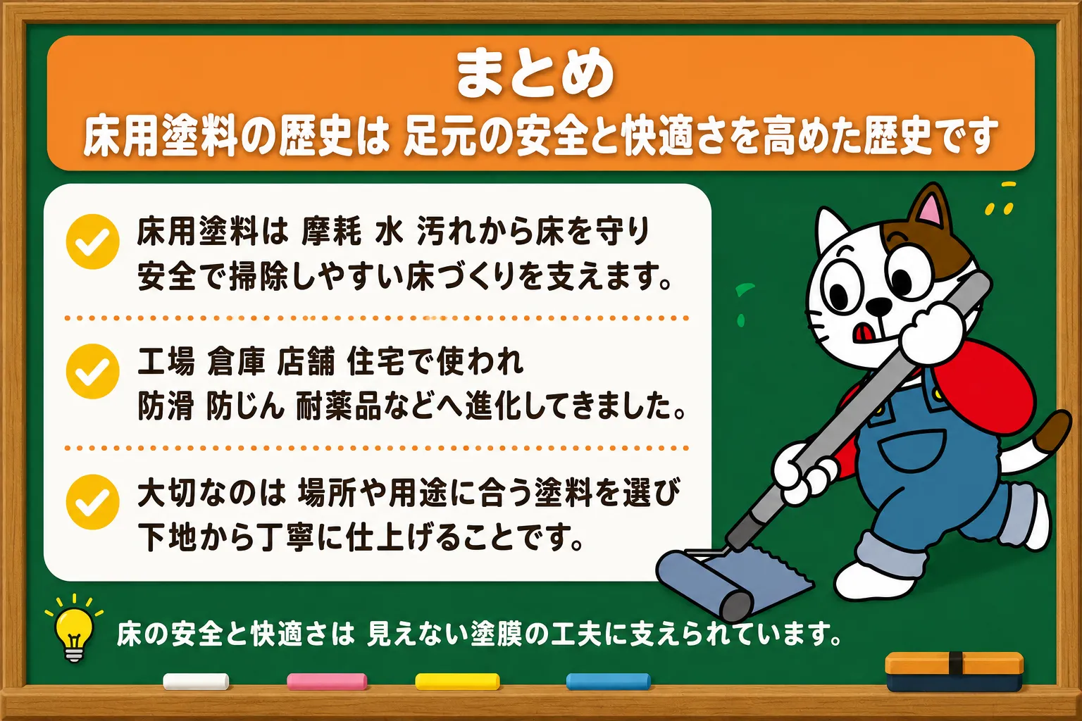 まとめ|床用塗料の歴史は足元の安全と快適さを高めた歴史 イメージ