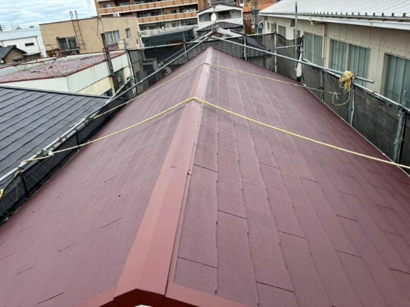 千種区　ネイビーと木目調ダブルトーン外壁塗装　施工例　コロニアル屋根塗装　完成　イメージ