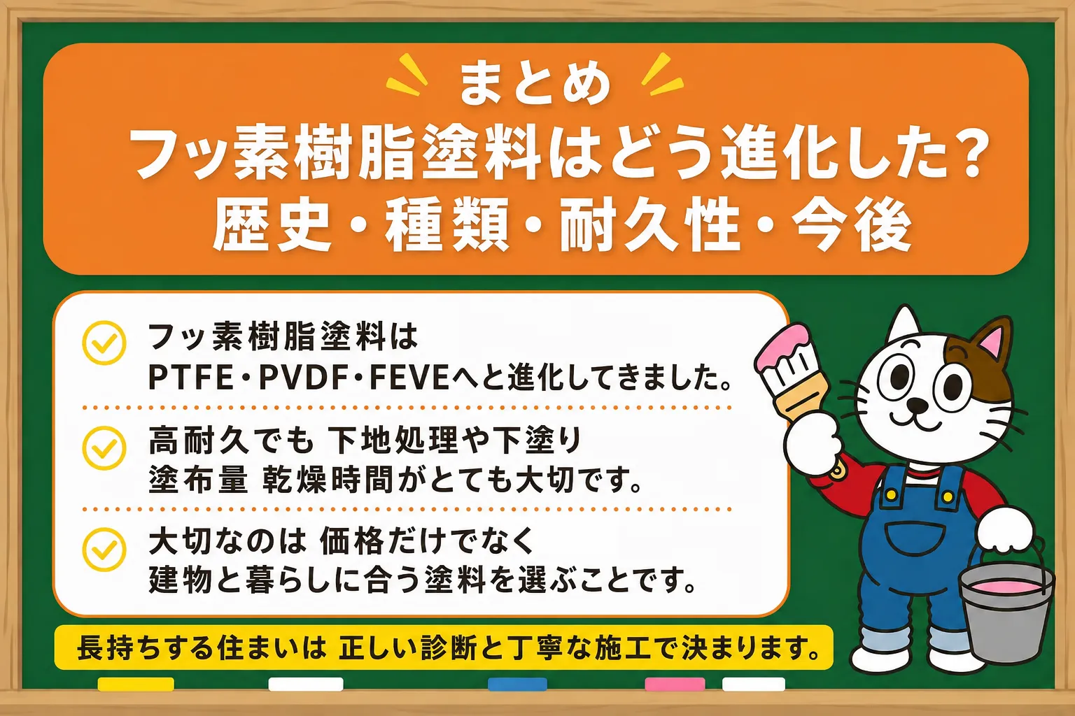 まとめ|フッ素樹脂塗料の歴史は長寿命塗装を実現する技術の積み重ね イメージ