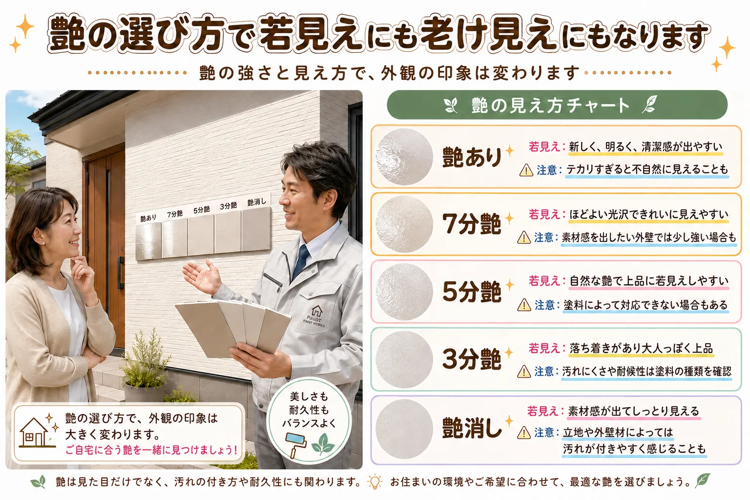 艶の選び方で若見えにも老け見えにもなります イメージ
