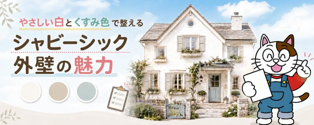 やさしい白とくすみ色で整える、シャビーシック外壁の魅力