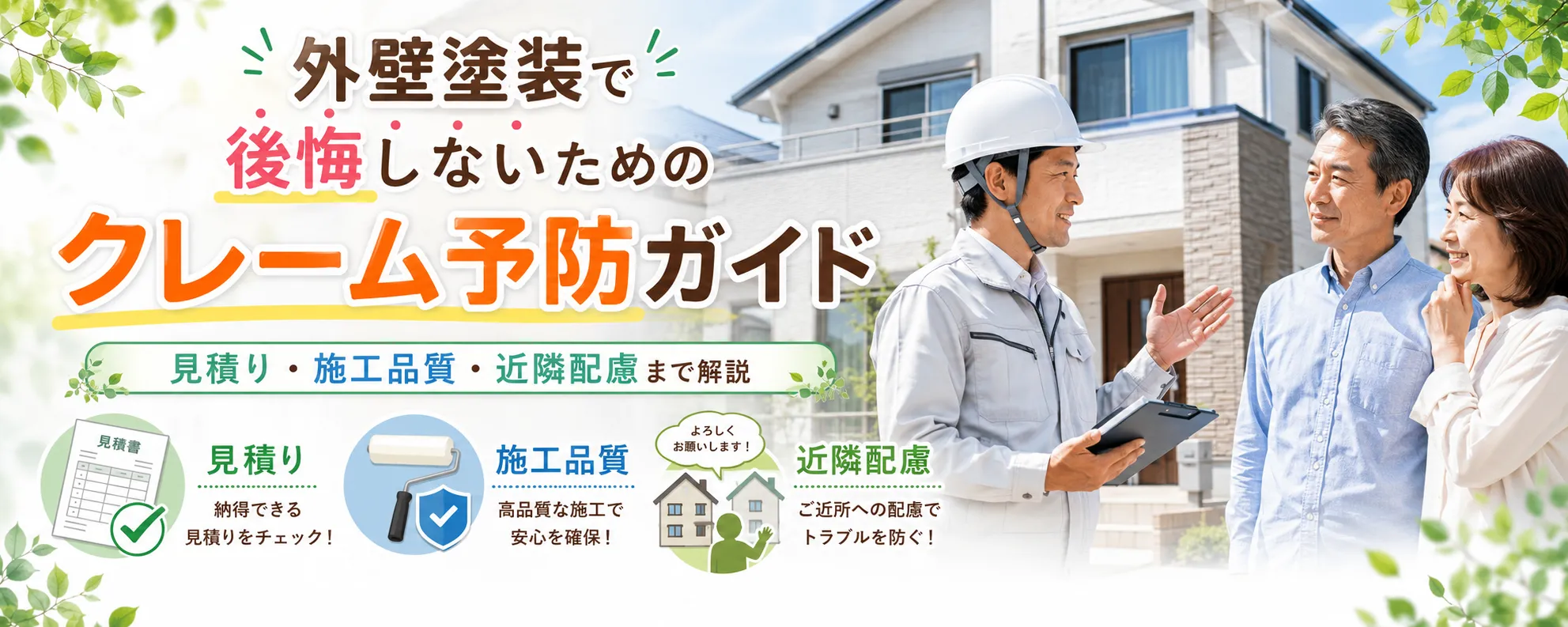 外壁塗装のクレームを防ぐには？契約・施工不良・近隣トラブルの原因と安心できる業者選び　イメージ