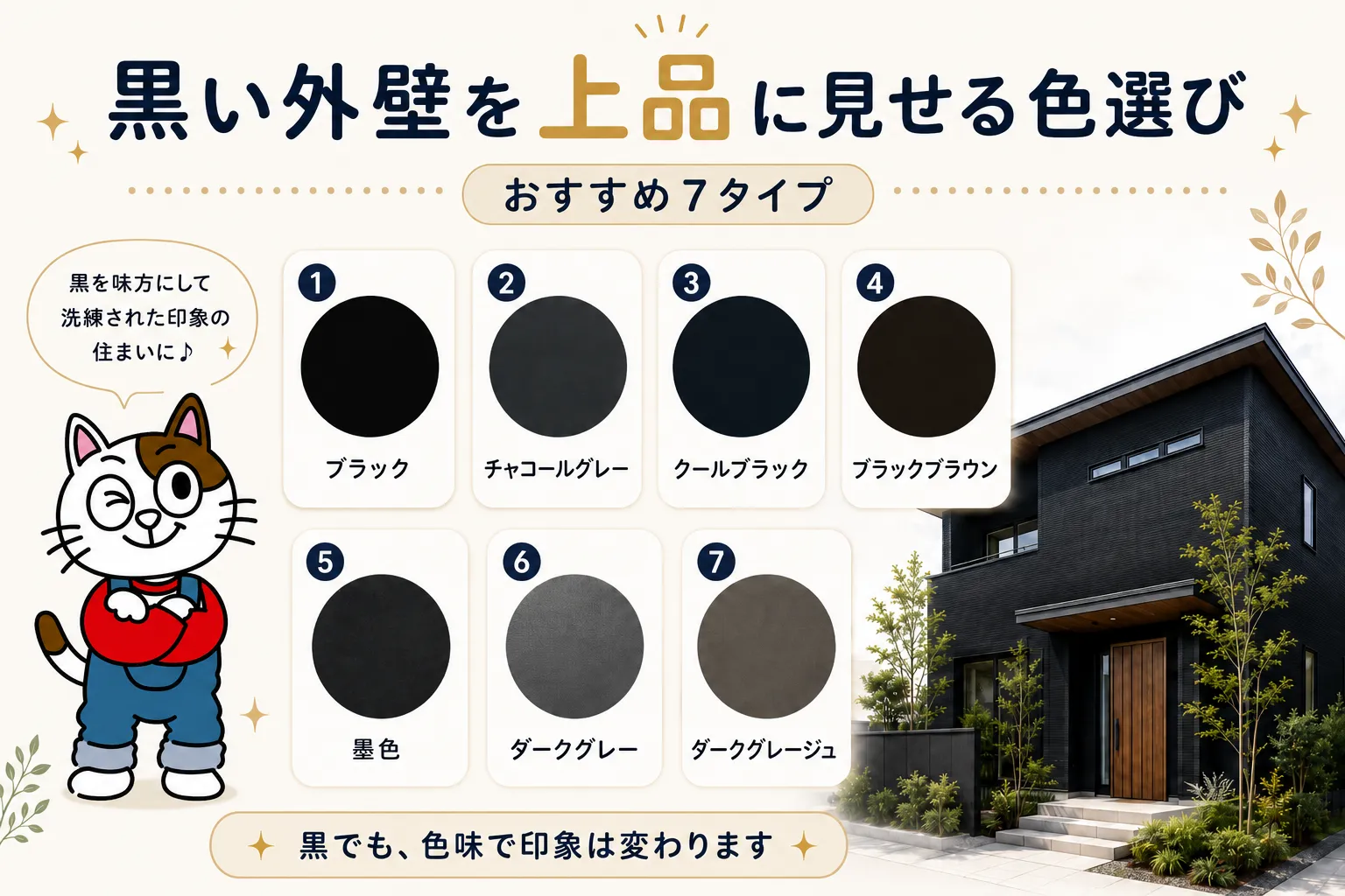 黒い外壁を上品に見せる色選び イメージ