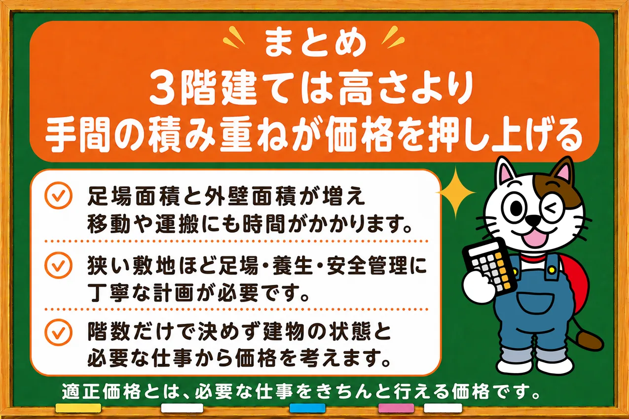 まとめ|3階建ては「高さ」より「手間の積み重ね」が価格を押し上げる イメージ