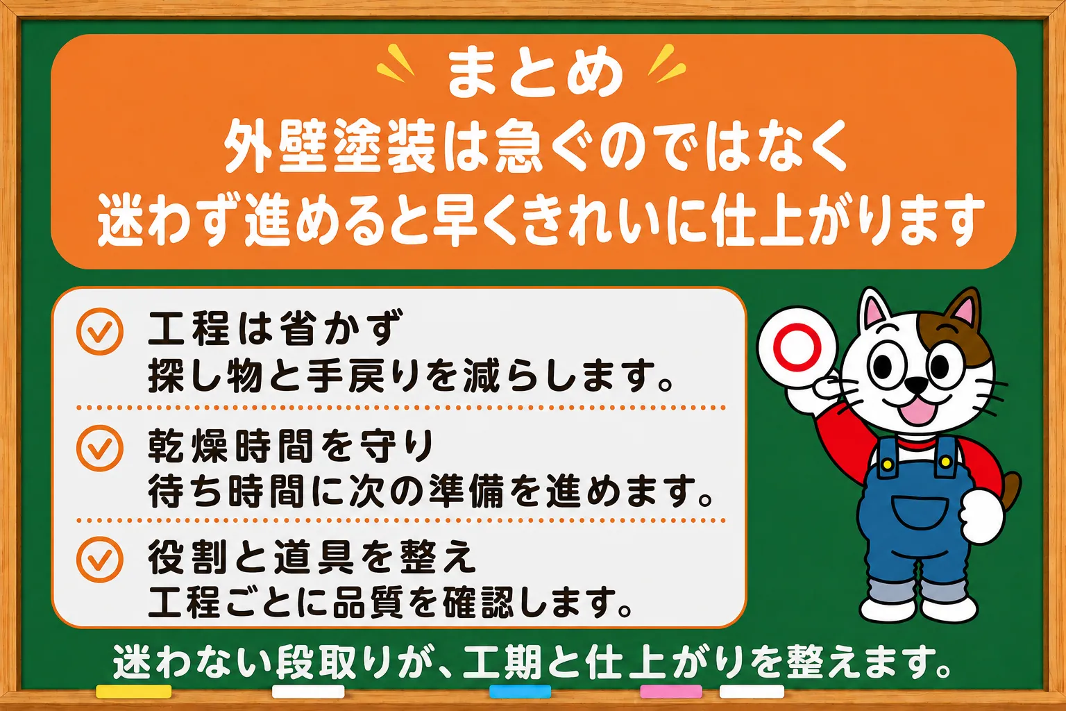 まとめ|外壁塗装は急ぐのではなく、迷わず進めると早くきれいに仕上がります イメージ