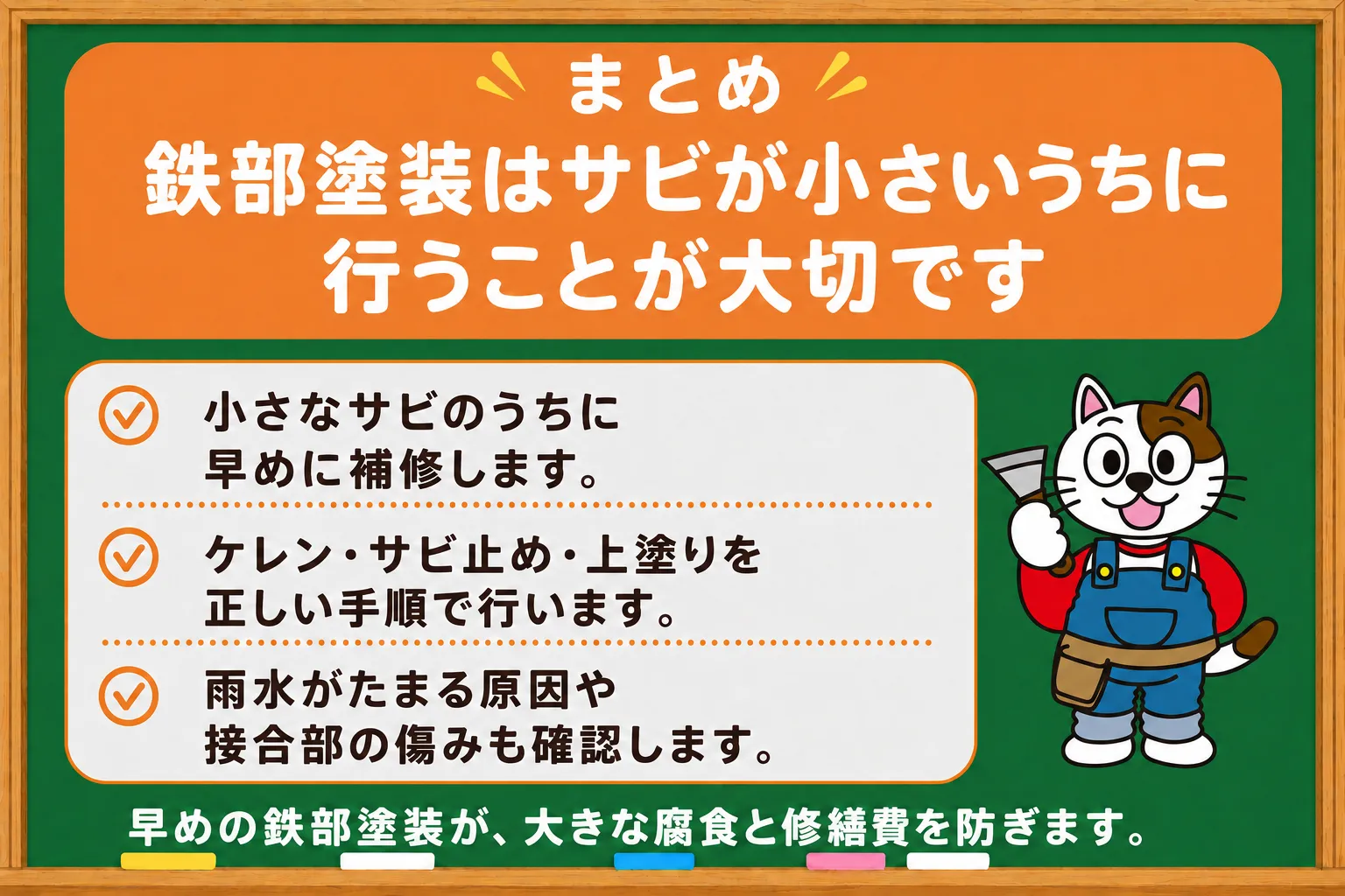まとめ|鉄部塗装はサビが小さいうちに行うことが大切です イメージ