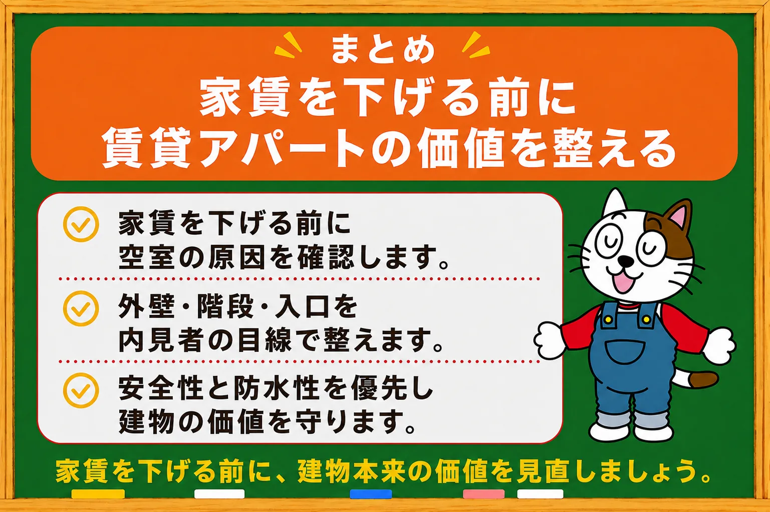 まとめ｜家賃を下げる前に賃貸アパートの価値を整える　イメージ