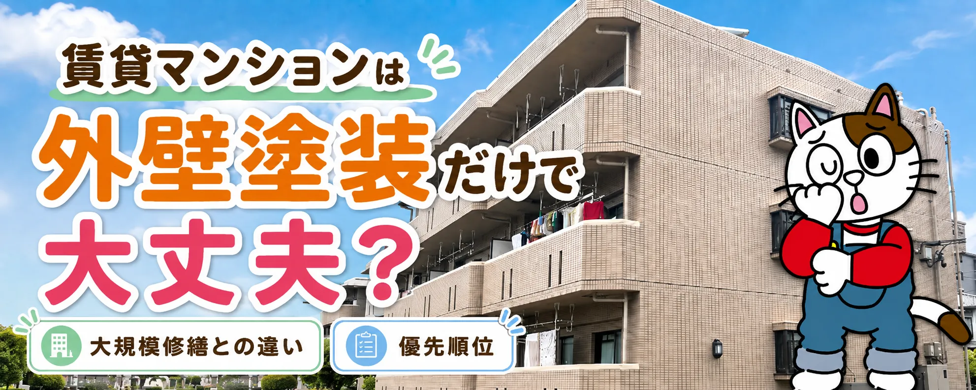 賃貸マンションの大規模修繕と外壁塗装の違い｜工事範囲・費用・判断基準を解説　イメージ