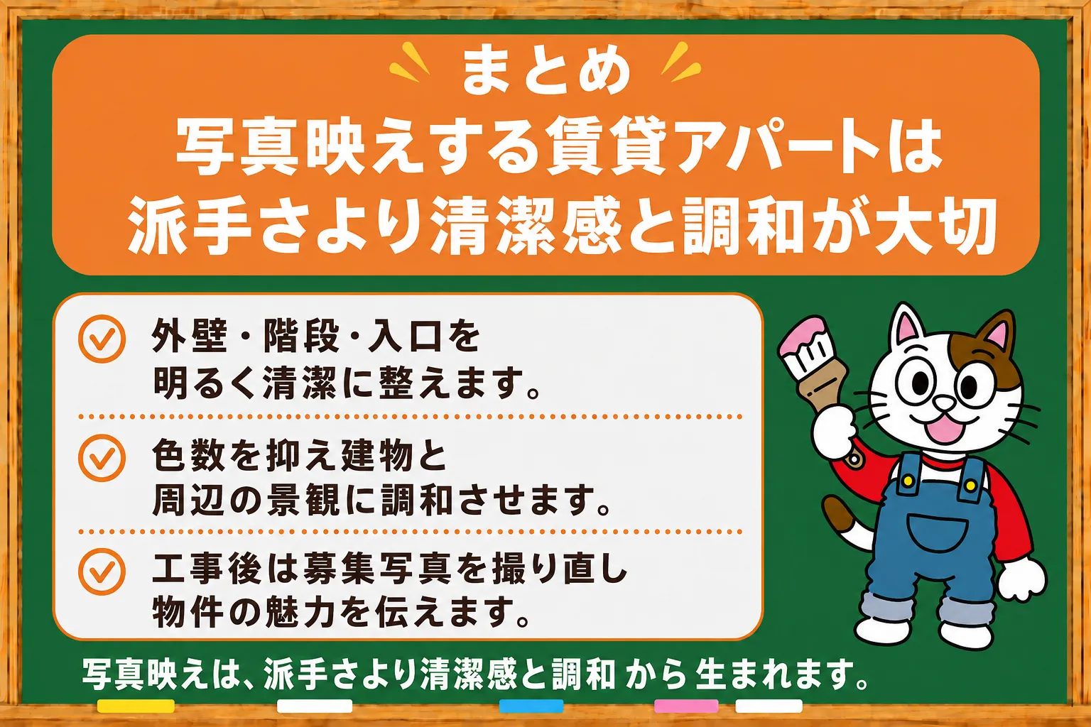 まとめ|写真映えする賃貸アパートは派手さより清潔感と調和が大切 イメージ