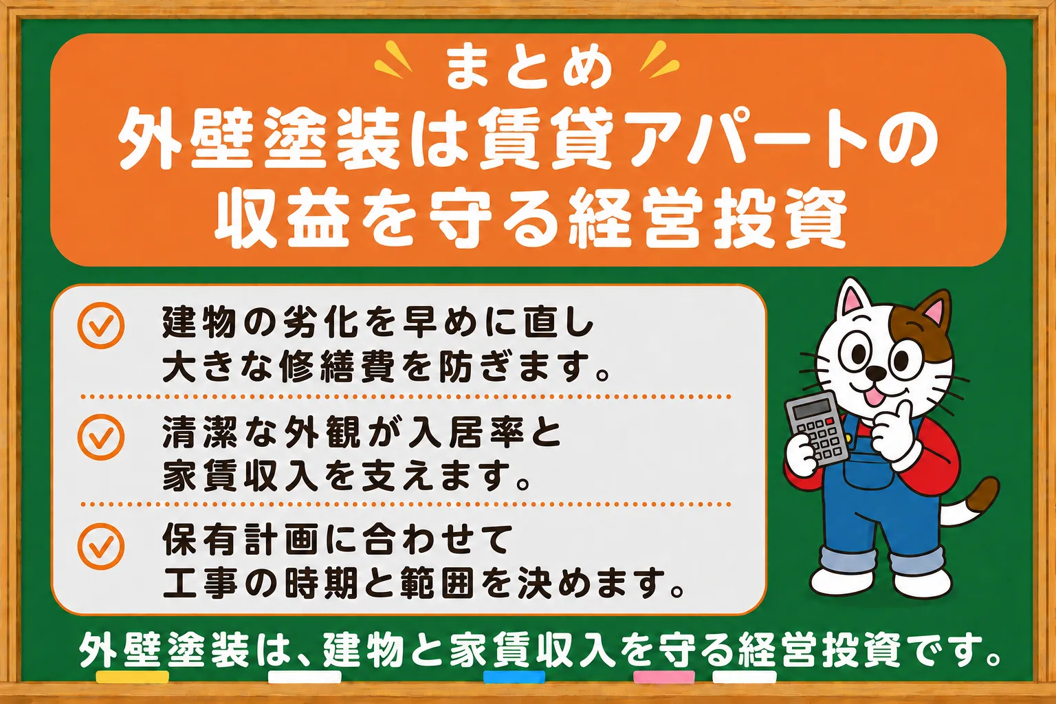 まとめ|外壁塗装は賃貸アパートの収益を守る経営投資 イメージ