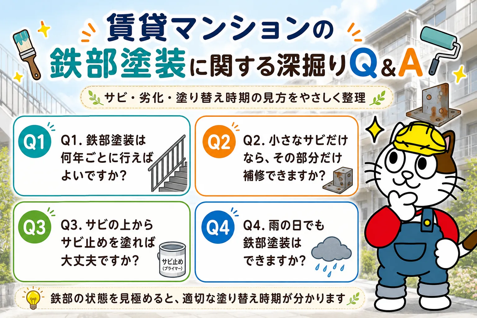 賃貸マンションの鉄部塗装に関する深掘りQ&A イメージ