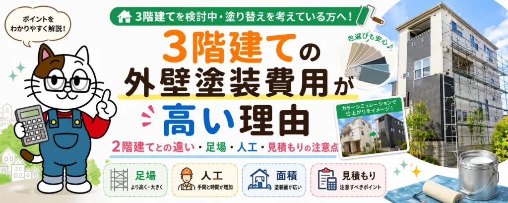 3階建ての外壁塗装費用が高い理由｜2階建てとの違い・足場・人工・見積もりの注意点