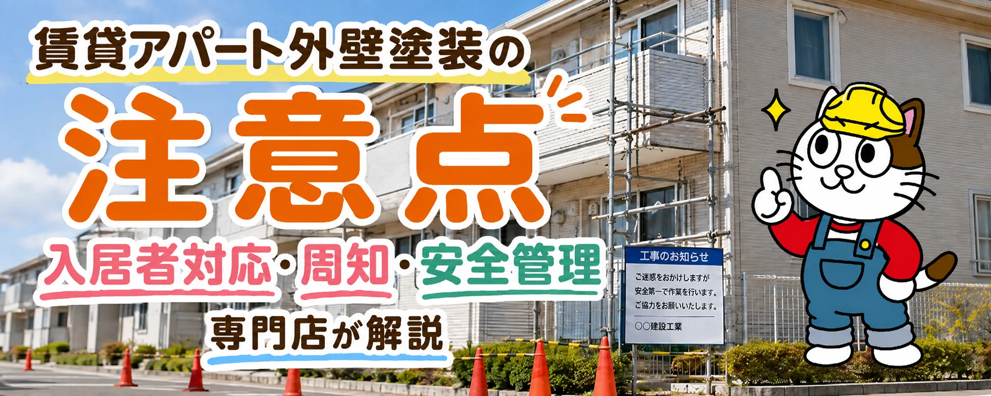 入居者がいる賃貸アパートの外壁塗装｜苦情・トラブルを防ぐ工事管理　イメージ