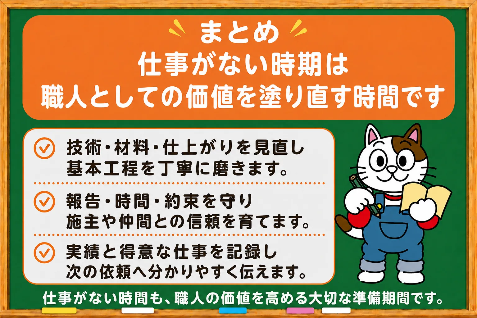 まとめ|仕事がない時期は職人としての価値を塗り直す時間です イメージ