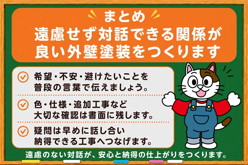 まとめ｜遠慮せず対話できる関係が良い外壁塗装をつくります　イメージ