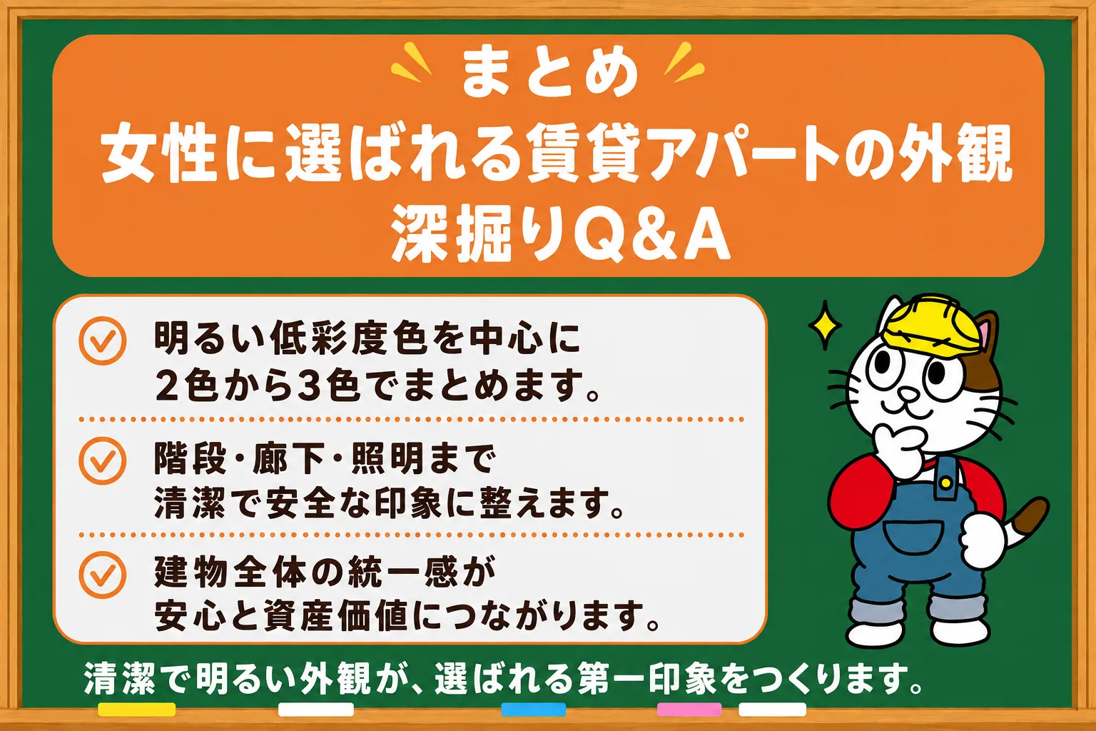 まとめ｜女性に選ばれる賃貸アパートは清潔感・安心感・管理品質で決まる　イメージ