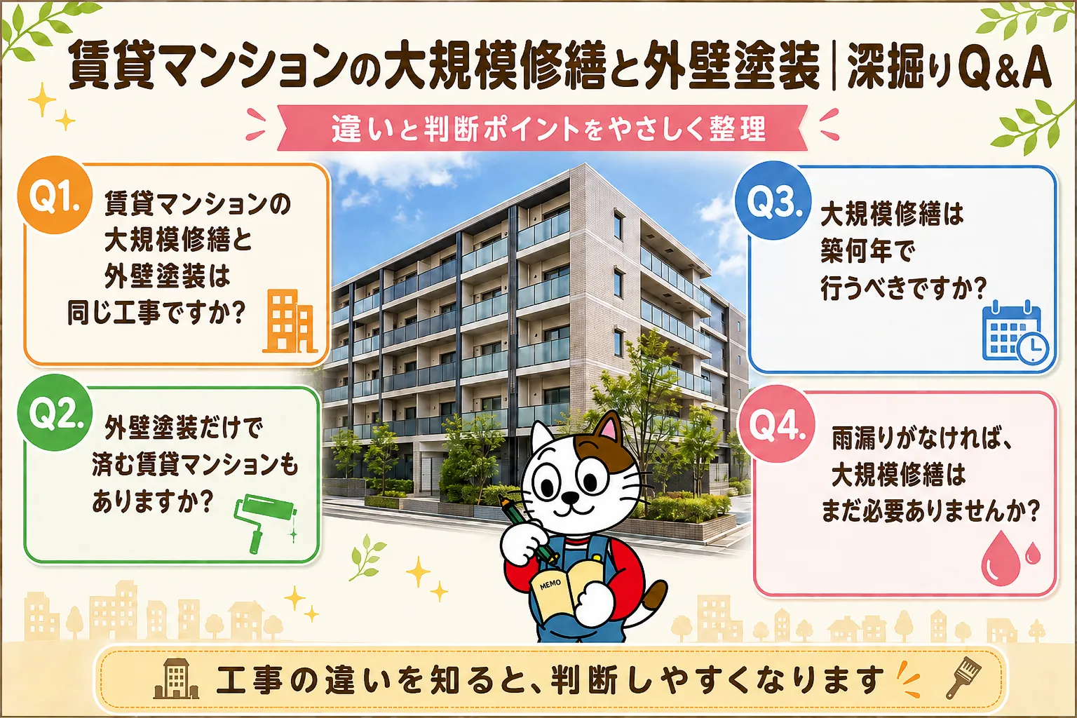 賃貸マンションの大規模修繕と外壁塗装|深掘りQ&A イメージ